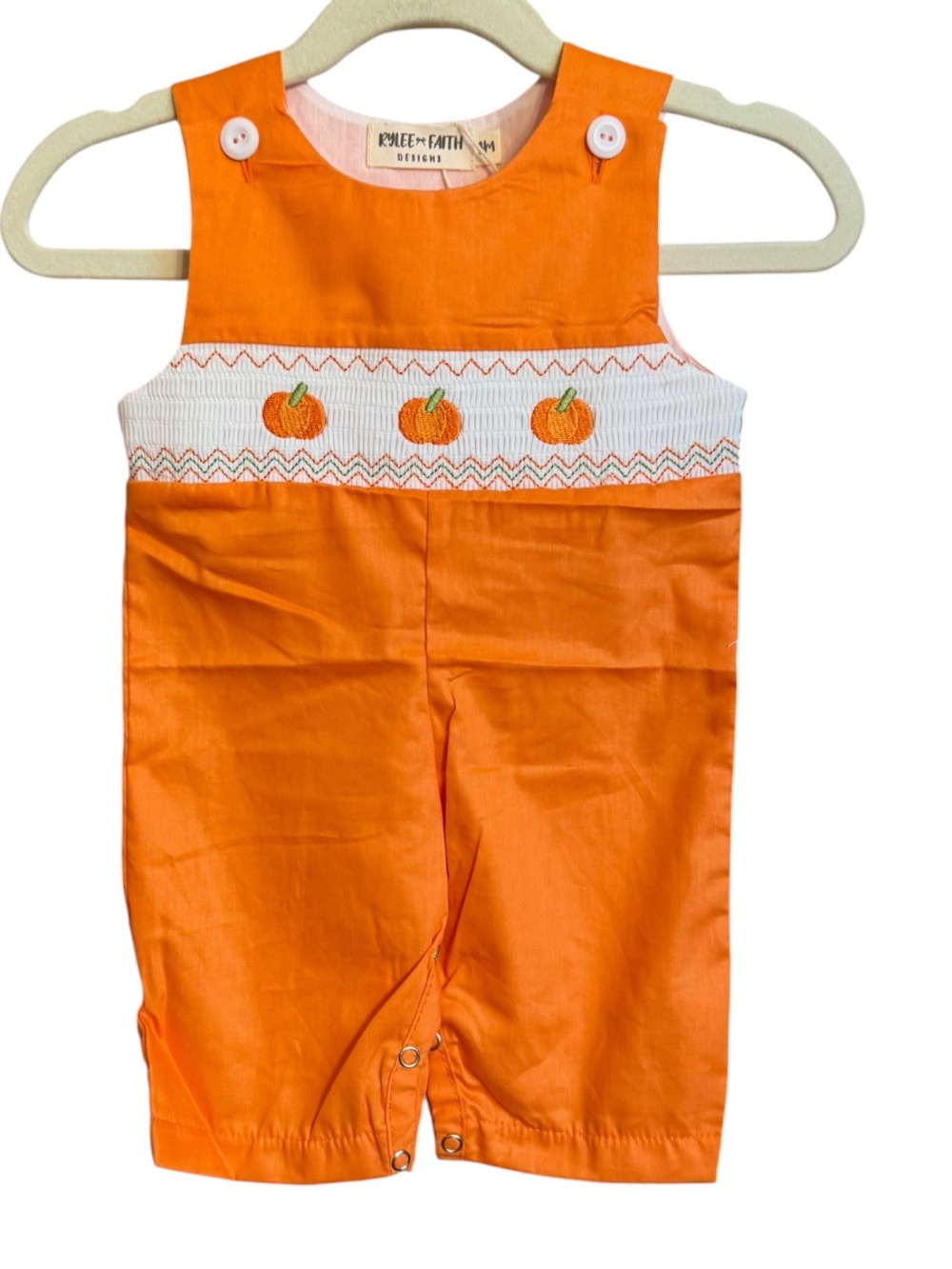 Rylee Faith Designs Smocked Embroidered Pumpkin Smocked Romper NWT Sz 3mths